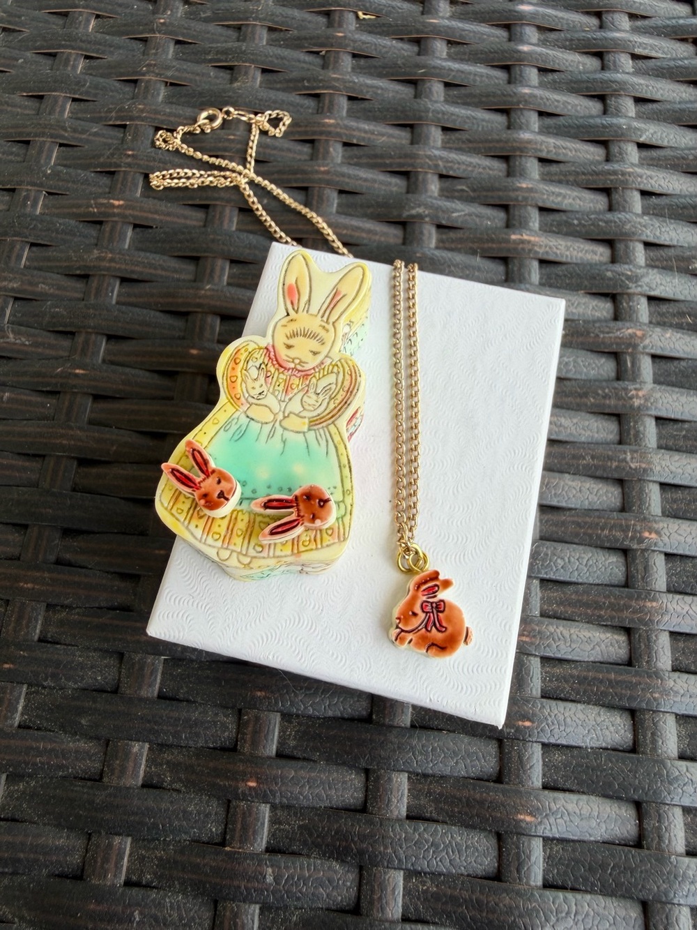 Vintage Kids Bunny Jewelry Set - Earrings, Pin, Necklace